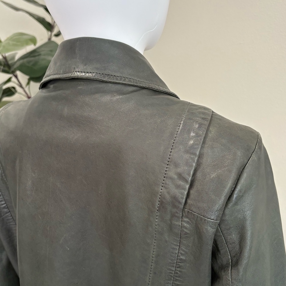 Mauritius Lambskin Leather Jacket Womens Size 12 Large Dark Grey Green Full Zip - Picture 8 of 15